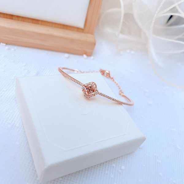  Lắc tay Swarovski cỏ bốn lá đá nhảy - Swarovski Sparkling Dance bangle Clover, Pink, Rose gold-tone plated 