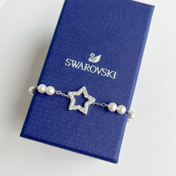  Lắc tay Swarovski Stella ngôi sao mix ngọc trai  - Swarovski Stella bracelet Pavé, Star, White, Rhodium plated 