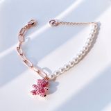  Lắc tay gấu Teddy hồng mix ngọc trai - Swarovski bracelet Bear, Pink, Rose gold-tone plated 