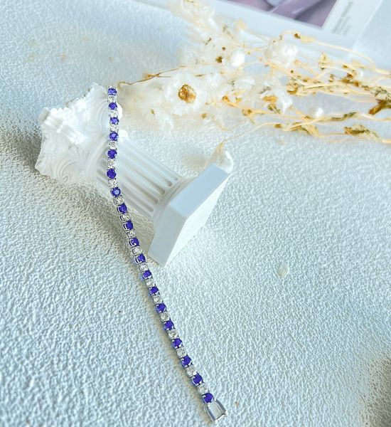  Lắc tay Swarovski Tennis Deluxe màu trắng mix xanh dương - Swarovski Tennis Deluxe bracelet Round cut, Blue, Rhodium plated 