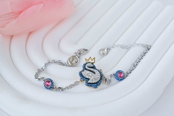  Lắc tay Swarovski pop swan xanh - Swarovski Swan Bracelet, Swan, Blue, Rhodium Plated 