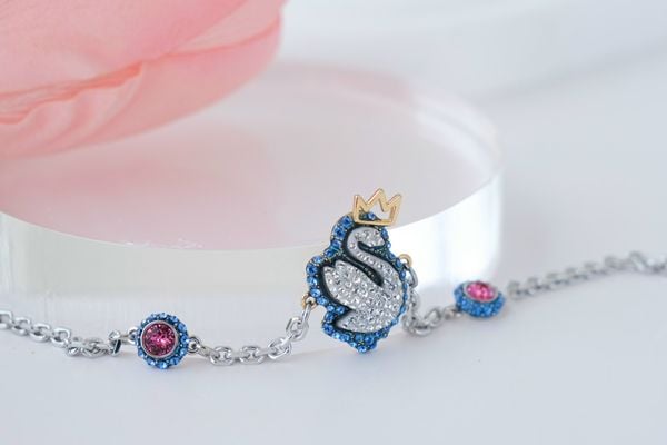  Lắc tay Swarovski pop swan xanh - Swarovski Swan Bracelet, Swan, Blue, Rhodium Plated 