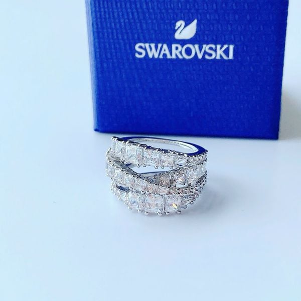  Hyperbola ring Mixed cuts, White, Rhodium plated - Size 58 