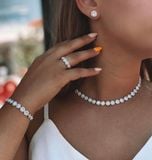  Set Swarovski Angelic trắng gồm Dây chuyền, lắc tay và khuyên tai - Swarovski Angelic set Round cut, White, Rhodium plated (có tách lẻ từng món) 