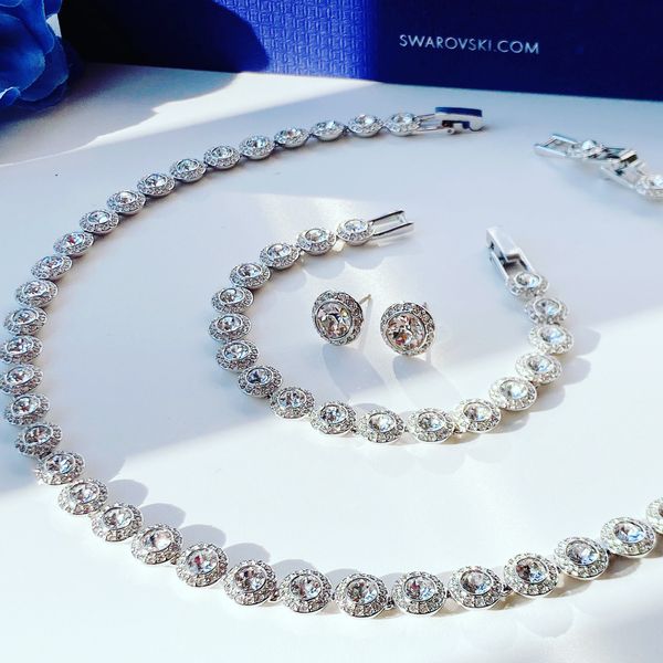  Set Swarovski Angelic trắng gồm Dây chuyền, lắc tay và khuyên tai - Swarovski Angelic set Round cut, White, Rhodium plated (có tách lẻ từng món) 