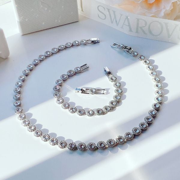  Set Swarovski Angelic trắng gồm Dây chuyền, lắc tay và khuyên tai - Swarovski Angelic set Round cut, White, Rhodium plated (có tách lẻ từng món) 