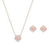  Set dây chuyền - khuyên tai Swarovski đá nhảy hình cỏ bốn lá vàng hồng - Swarovski Sparkling Dance set Mixed cuts, Clover, Pink, Rose gold-tone plated 
