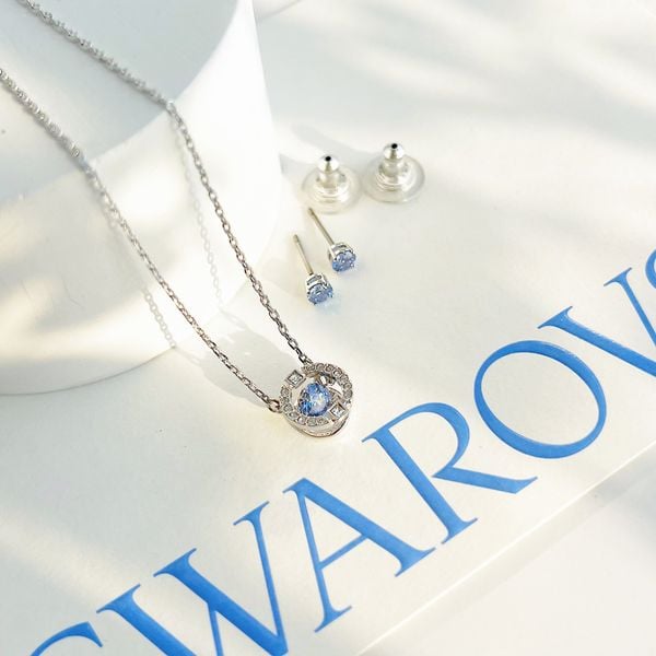  Set Swarovski đá nhảy xanh   - Swarovski Sparkling Dance set Round cut, Blue, Rhodium plated 