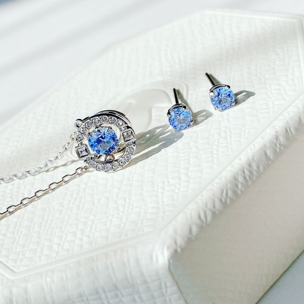  Set Swarovski đá nhảy xanh   - Swarovski Sparkling Dance set Round cut, Blue, Rhodium plated 