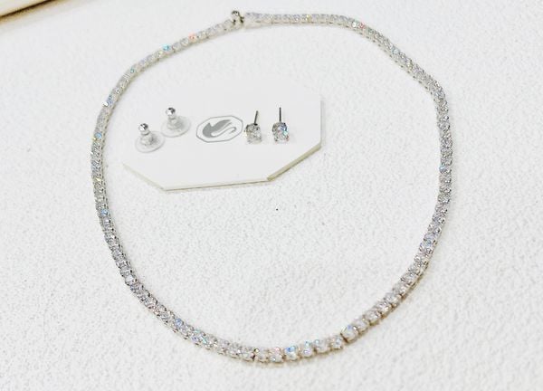  Set dây và khuyên Swarovski Matrix trắng - Swarovski Matrix Tennis set Round cut, White, Rhodium plated 