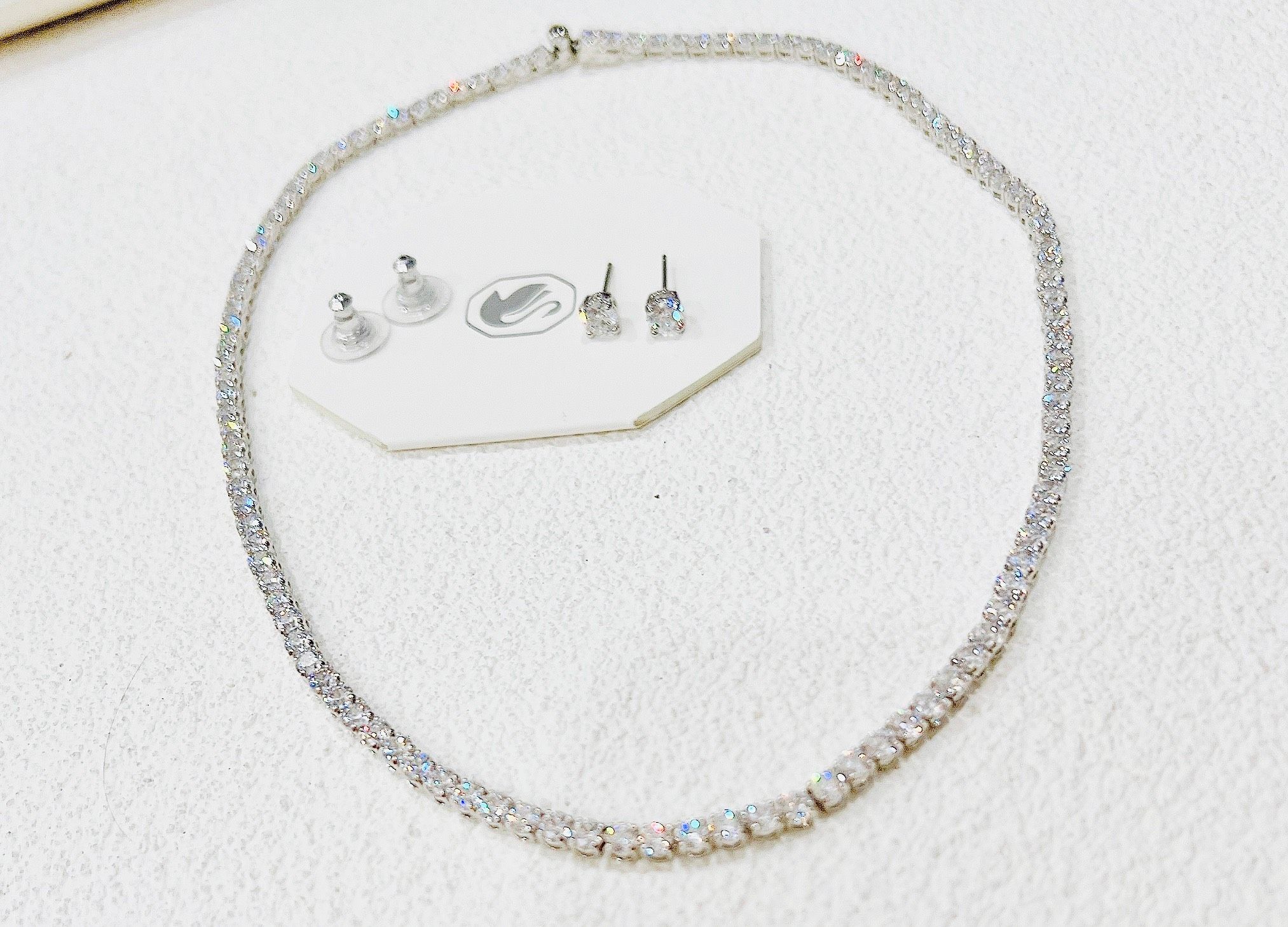  Set dây và khuyên Swarovski Matrix trắng - Swarovski Matrix Tennis set Round cut, White, Rhodium plated 