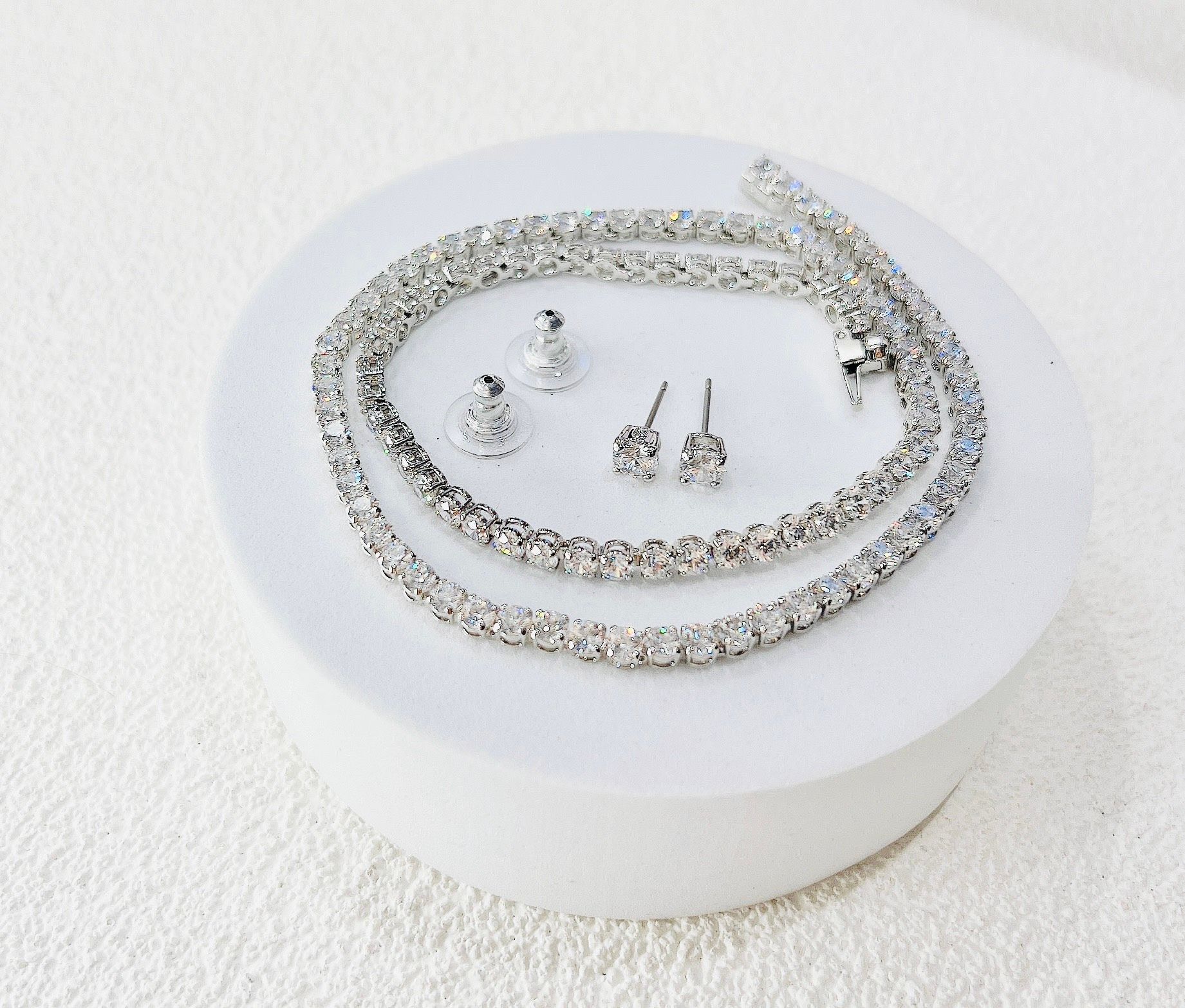  Set dây và khuyên Swarovski Matrix trắng - Swarovski Matrix Tennis set Round cut, White, Rhodium plated 