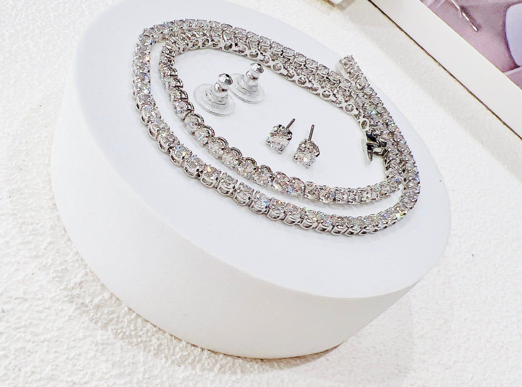  Set dây và khuyên Swarovski Matrix trắng - Swarovski Matrix Tennis set Round cut, White, Rhodium plated 