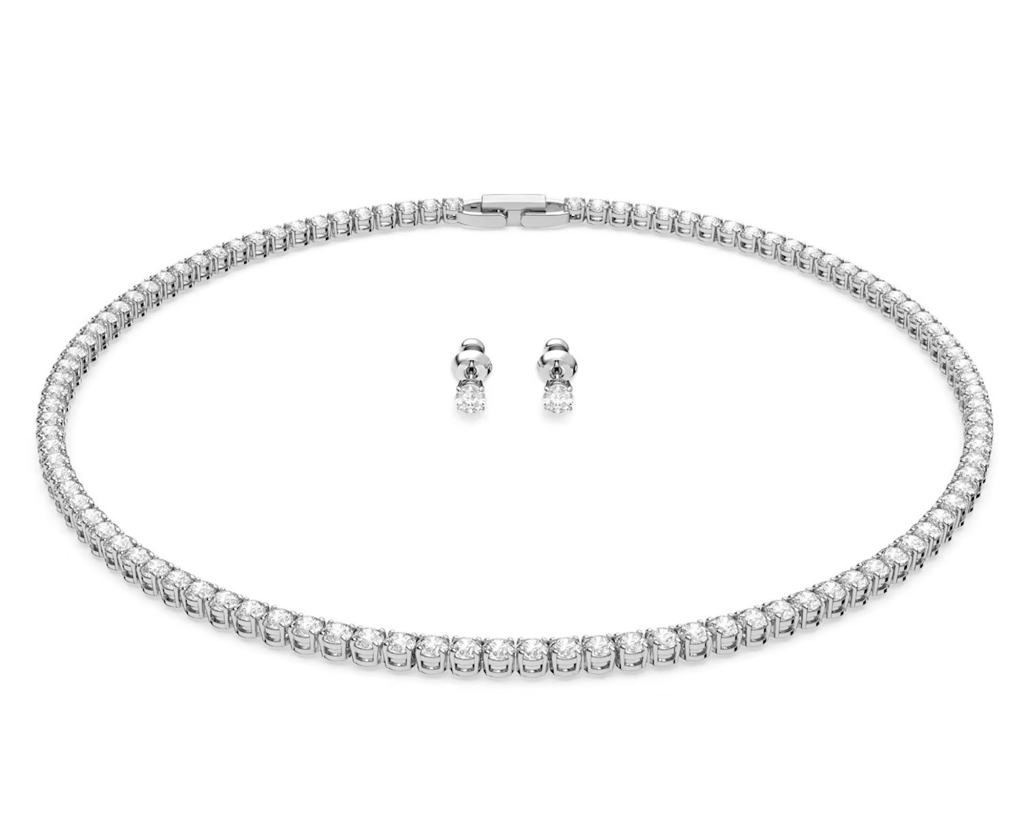  Set dây và khuyên Swarovski Matrix trắng - Swarovski Matrix Tennis set Round cut, White, Rhodium plated 