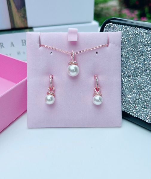  Set dây chuyền - khuyên tai ngọc trai Swarovski màu vàng hồng - Swarovski Originally set White, Rose gold-tone plated 