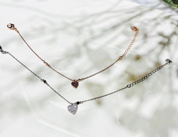  Crystal Wishes bracelet Set (2), Heart, Red, Mixed metal finish 