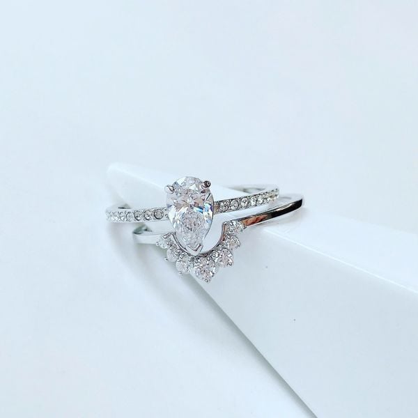  Attract Pear Ring Set White, Rhodium plated - Size 58 