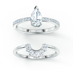  Attract Pear Ring Set White, Rhodium plated - Size 58 