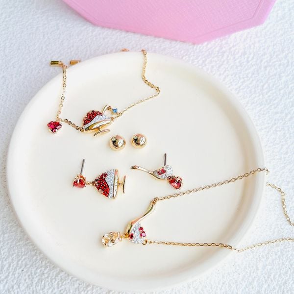  Cariti set Red bean ice, Red, Gold-tone plated 