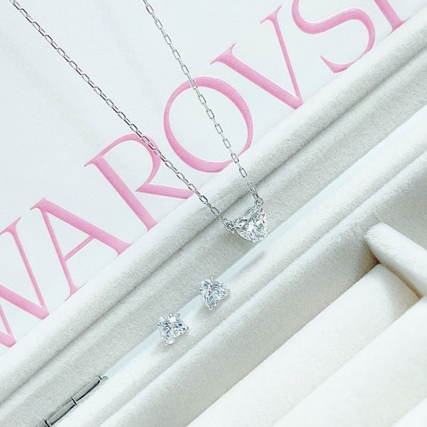  Set dây chuyền - khuyên tai Swarovski trắng - Swarovski Attract set Heart, White, Rhodium plated 