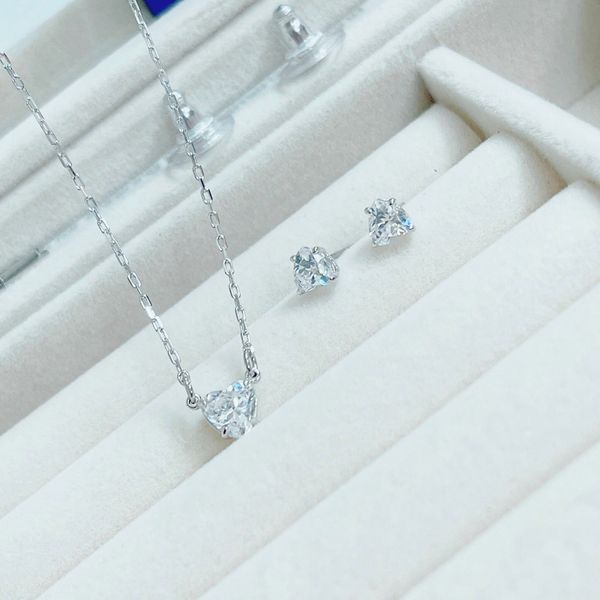  Set dây chuyền - khuyên tai Swarovski trắng - Swarovski Attract set Heart, White, Rhodium plated 