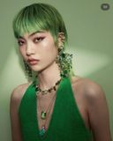  Gema necklace Mixed cuts, Green, Gold-tone plated 