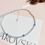  Dây chuyền Swarovski Matrix mix màu trắng, xanh - Swarovski Matrix Tennis necklace Mixed cuts, Blue, Rhodium plated 