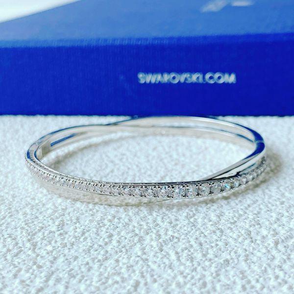 Vòng tay Twist trắng size S - Twist bangle White, Rhodium plated size S 
