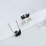  Set khuyên tai - dây chuyền thiên nga đen size to Swarovski 