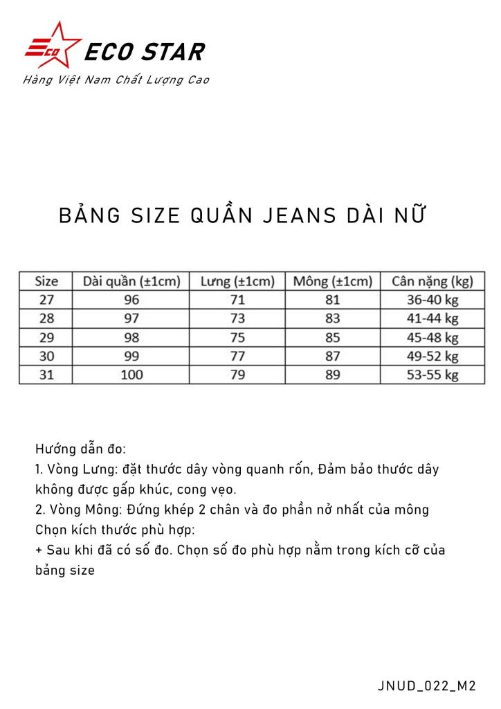 Quần Jeans Dài Nữ (JNUD-022-M2)