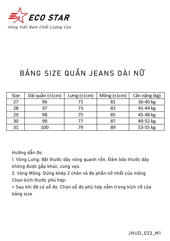 Quần Jeans Dài Nữ (JNUD-023-M1)