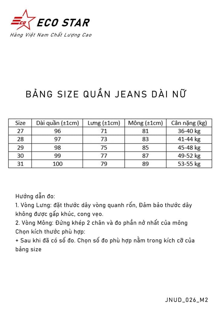 Quần Jeans Dài Nữ (JNUD-026-M2)