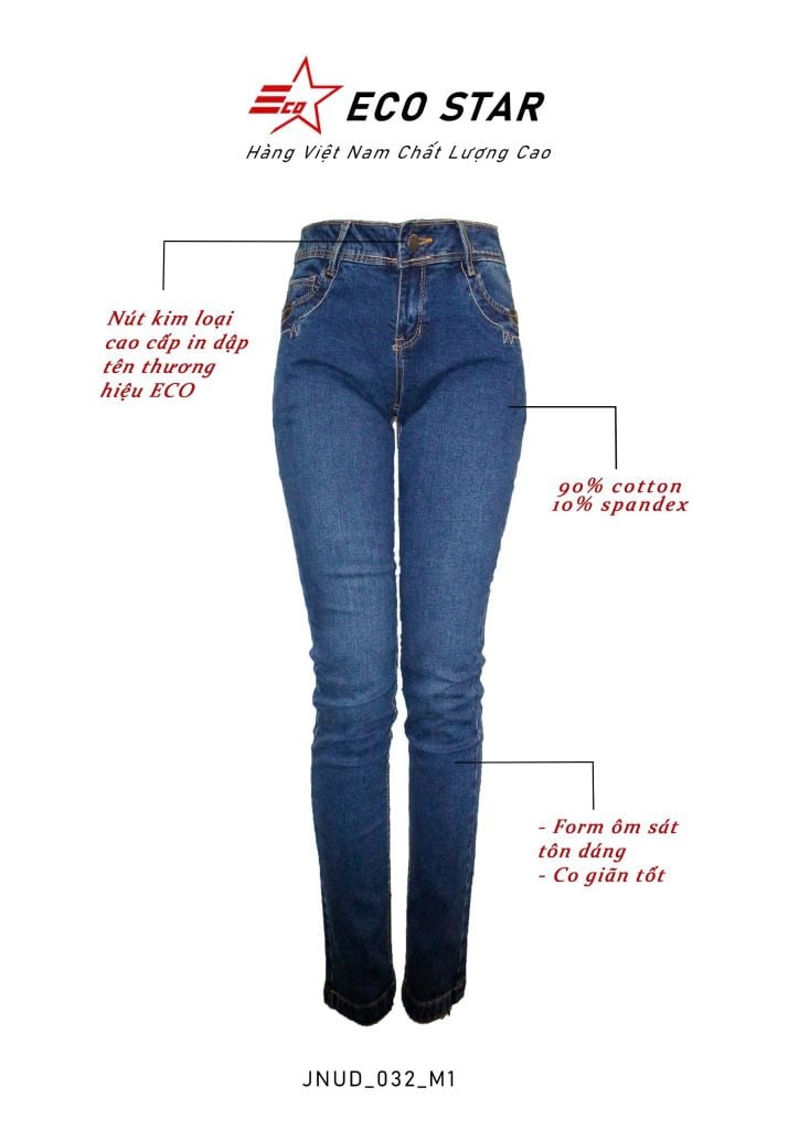 Quần Jeans Dài Nữ (JNUD-032) màu xanh đậm