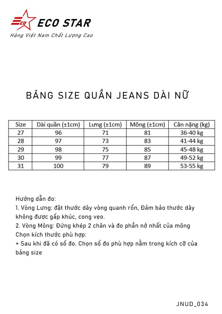Quần Jeans Dài Nữ (JNUD-034)