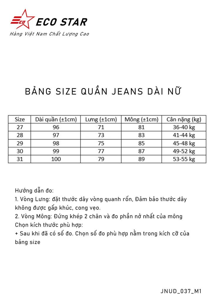 Quần Jeans Dài Nữ (JNUD-037-M1)