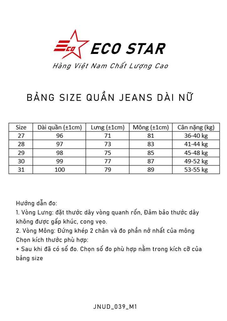 Quần Jeans Dài Nữ (JNUD-032) màu xanh đậm