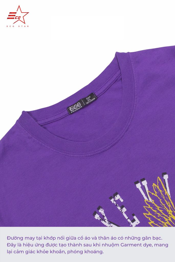 ECOSTAR, t-shirt garment dye , cổ tròn, Purple,TM-010-M3-I0005