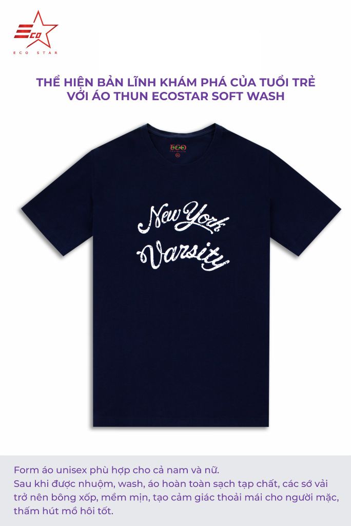 ECOSTAR, t-shirt Soft wash , cổ tròn, Navy,TM-009-M2-I0001