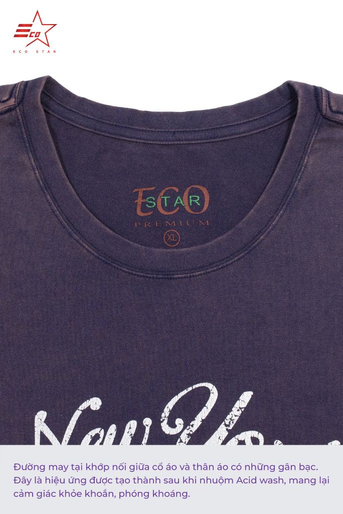 ECOSTAR, t-shirt Acid wash , cổ tròn, Purple,TM-009-M4-I0001