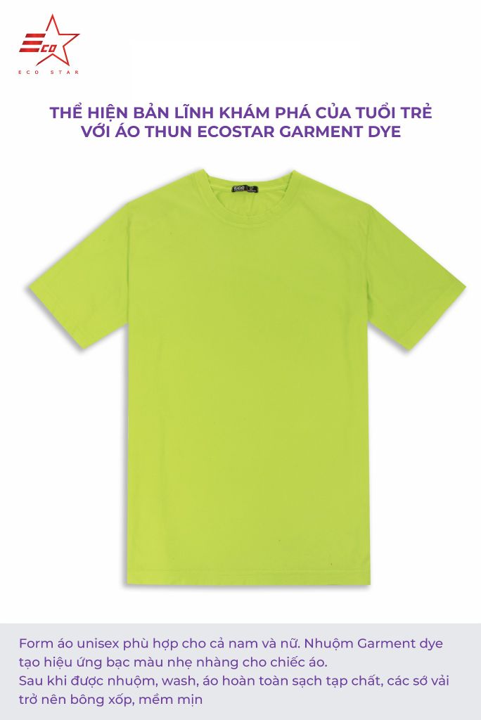 ECOSTAR, t-shirt garment dye , cổ tròn,  Green,TM-010-M1-I0000