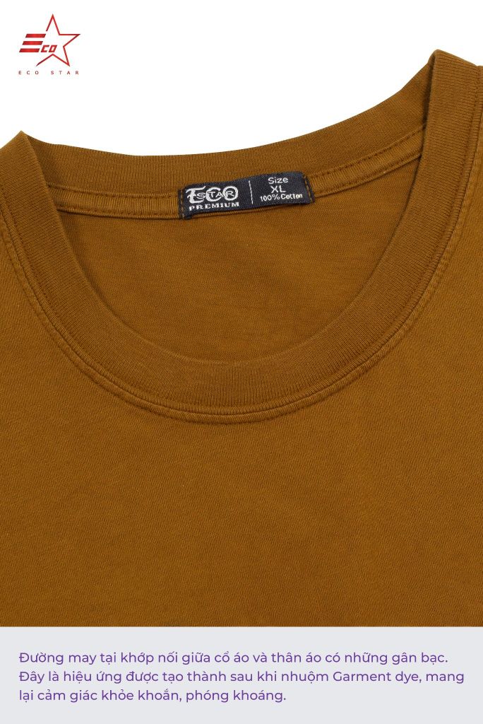 ECOSTAR, t-shirt garment dye , cổ tròn,  Brown,TM-011-M2-I0000