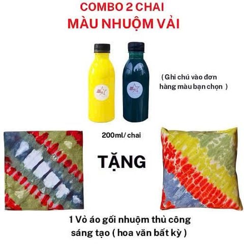 COMBO 2 LỌ MÀU NHUỘM VẢI TẶNG VỎ GỐI NHUỘM THỦ CÔNG SÁNG TẠO ( hoa văn bất kỳ )