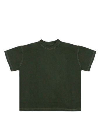 Áo phông nam Garment Dye form boxy viền trắng (Xanh rêu)