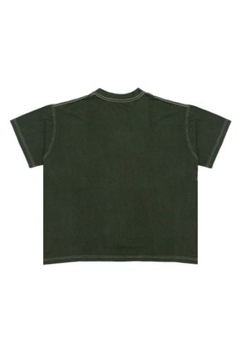 Áo phông nam Garment Dye form boxy viền trắng (Xanh rêu)