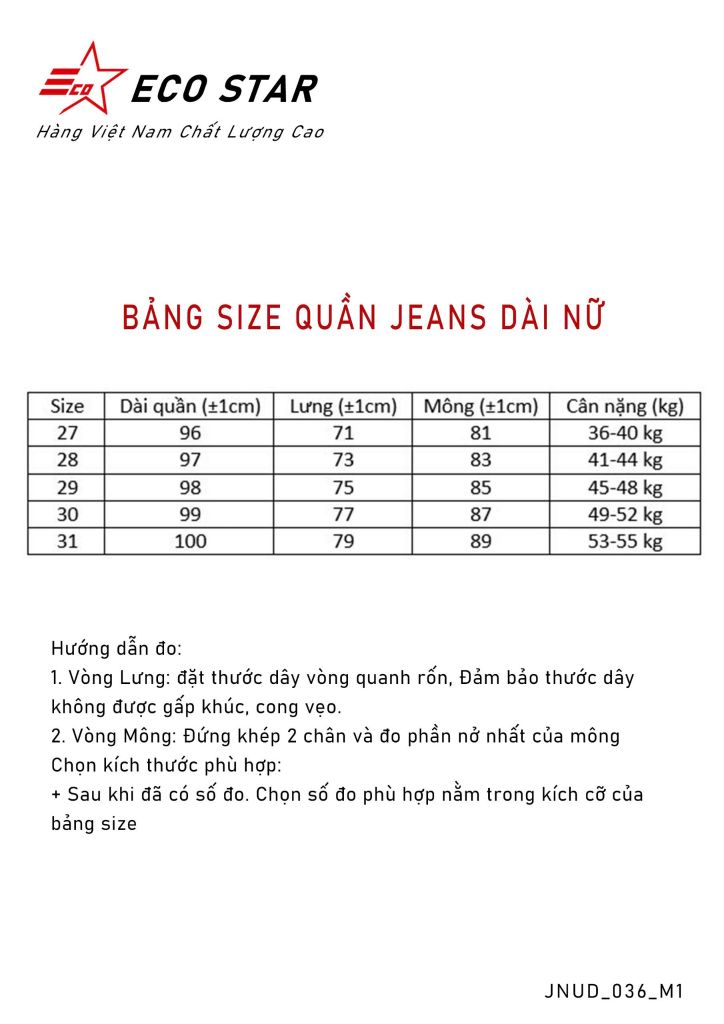 Quần Jeans Dài Nữ (JNUD-036-M1)