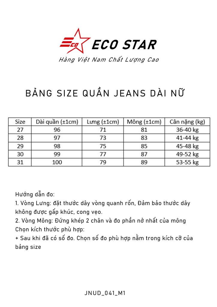 Quần Jeans Dài Nữ (JNUD-027)