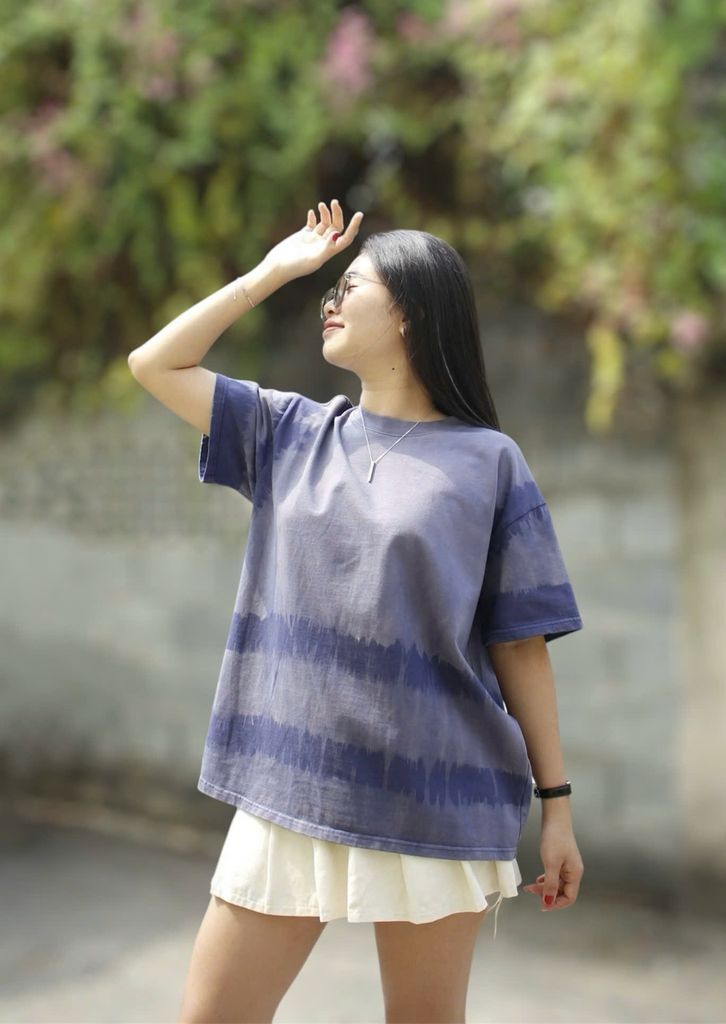 Áo phông nhuộm Tie Bleach form boxy  (Xanh navy)