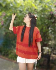 Áo phông nhuộm Tie Bleach form boxy  (Cam)