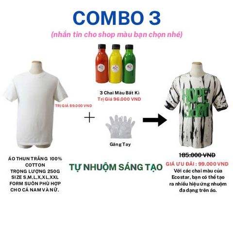 COMBO 3- MUA 3 CHAI MÀU NHUỘM TẶNG 1 ÁO THUN TRẮNG UNISEX (TRỌNG LƯỢNG VẢI 250 GRAM)