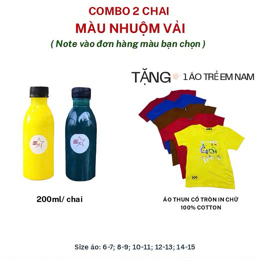 COMBO 2 LỌ MÀU NHUỘM VẢI- TẶNG 1 ÁO THUN TRẺ EM